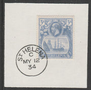 St Helena 1922-37 KG5 Badge Issue 3d (SG101) on piece with full strike of Madame Joseph forged postmark type 340