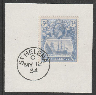 St Helena 1922-37 KG5 Badge Issue 3d (SG101) on piece with full strike of Madame Joseph forged postmark type 340