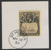 St Helena 1922-37 KG5 Badge Issue 4d (SG92) on piece with full strike of Madame Joseph forged postmark type 340