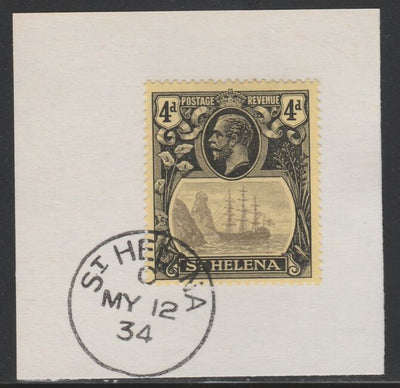 St Helena 1922-37 KG5 Badge Issue 4d (SG92) on piece with full strike of Madame Joseph forged postmark type 340