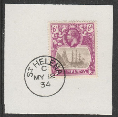 St Helena 1922-37 KG5 Badge Issue 6d (SG104) on piece with full strike of Madame Joseph forged postmark type 340