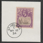 St Helena 1922-37 KG5 Badge Issue 8d (SG105) on piece with full strike of Madame Joseph forged postmark type 340