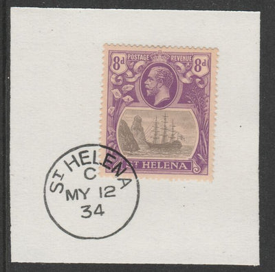 St Helena 1922-37 KG5 Badge Issue 8d (SG105) on piece with full strike of Madame Joseph forged postmark type 340