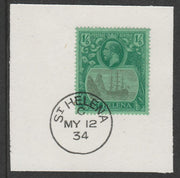 St Helena 1922-37 KG5 Badge Issue 1s6d Script (SG107) on piece with full strike of Madame Joseph forged postmark type 340