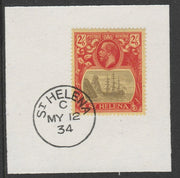 St Helena 1922-37 KG5 Badge Issue 2s6d Script (SG109) on piece with full strike of Madame Joseph forged postmark type 340