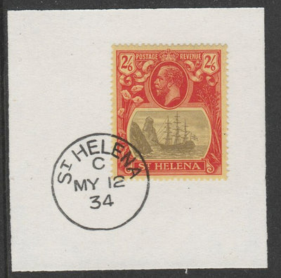 St Helena 1922-37 KG5 Badge Issue 2s6d Script (SG109) on piece with full strike of Madame Joseph forged postmark type 340