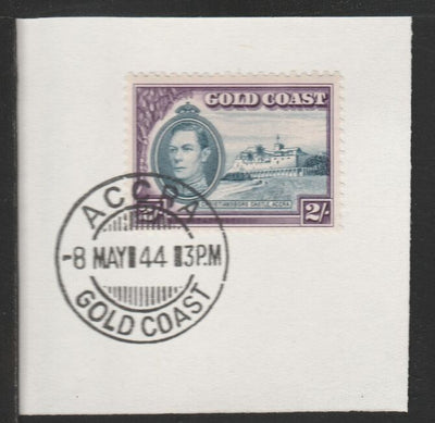 Gold Coast 1938-43 KG6 Christiansborg Castle 2s (SG130) on piece with full strike of Madame Joseph forged postmark type 198