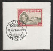 Gold Coast 1938-43 KG6 Christiansborg Castle 5s (SG131) on piece with full strike of Madame Joseph forged postmark type 198