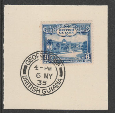 British Guiana 1931 KG5 Centenary 6c blue (SG286) on piece with full strike of Madame Joseph forged postmark type 69