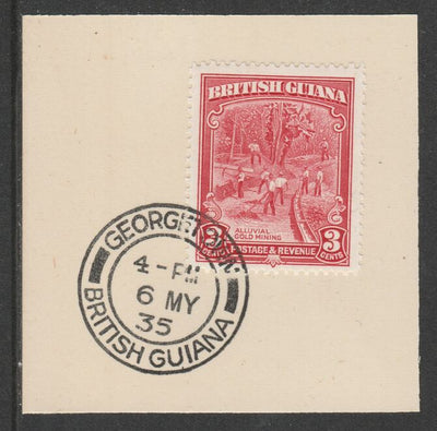 British Guiana 1934-51 KG5 Pictorial 3c scarlet (SG290) on piece with full strike of Madame Joseph forged postmark type 69