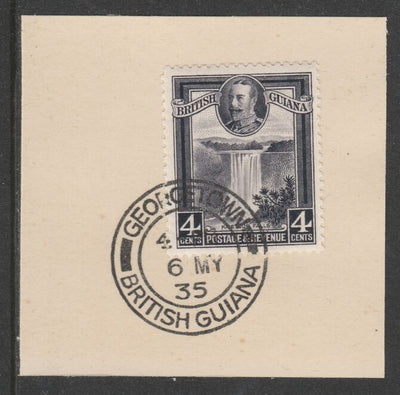 British Guiana 1934-51 KG5 Pictorial 4c slate-violet (SG291) on piece with full strike of Madame Joseph forged postmark type 69