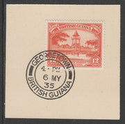 British Guiana 1934-51 KG5 Pictorial 12c red-orange (SG293) on piece with full strike of Madame Joseph forged postmark type 69