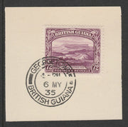 British Guiana 1934-511 KG5 Pictorial 72c purple (SG298) on piece with full strike of Madame Joseph forged postmark type 69