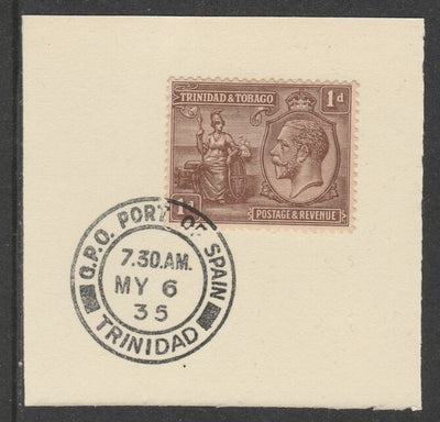 Trinidad & Tobago 1922-28 KG5,& Britannia 1d (SG219) on piece with full strike of Madame Joseph forged postmark type 421