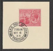 Trinidad & Tobago 1922-28 KG5,& Britannia 1.5d (SG220) on piece with full strike of Madame Joseph forged postmark type 421