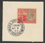 Trinidad & Tobago 1922-28 KG5,& Britannia 4d Script (SG224) on piece with full strike of Madame Joseph forged postmark type 421