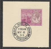 Trinidad & Tobago 1922-28 KG5,& Britannia 6d purple & magenta (SG225) on piece with full strike of Madame Joseph forged postmark type 421