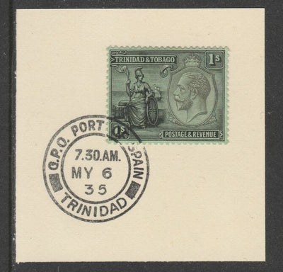 Trinidad & Tobago 1922-28 KG5,& Britannia 1s Script (SG227) on piece with full strike of Madame Joseph forged postmark type 421