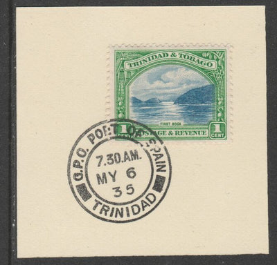 Trinidad & Tobago 1935-37 KG5,Pictorial 1c (SG230) on piece with full strike of Madame Joseph forged postmark type 421