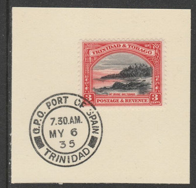 Trinidad & Tobago 1935-37 KG5,Pictorial 3c (SG232) on piece with full strike of Madame Joseph forged postmark type 421