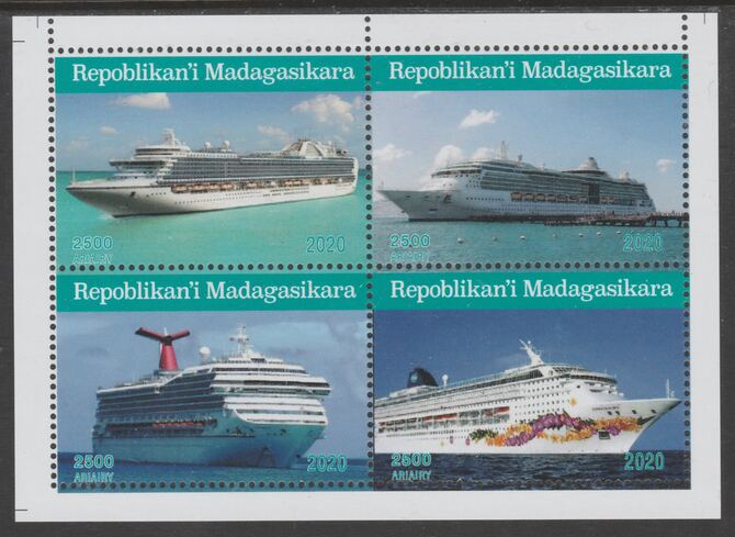 Madagascar 2020 Cruise Ships perf sheetlet containing 4 values unmounted mint. Note this item is privately produced and is offered purely on its thematic appeal, it has no postal validity