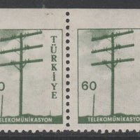 Turkey 1959 Telegraph Pole 60k marginal pair imperf between stamps and margin,,one stamp mounted,