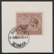 Bermuda 1920-21 KG5 Tercentenary (1st issue) 1/4d (SG 59) on piece with full strike of Madame Joseph forged cancellation type 61