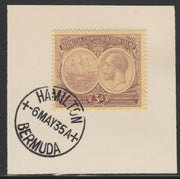 Bermuda 1920-21 KG5 Tercentenary (1st issue) 3d (SG 62) on piece with full strike of Madame Joseph forged cancellation type 61