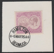 Bermuda 1920-21 KG5 Tercentenary (1st issue) 6d (SG 67) on piece with full strike of Madame Joseph forged cancellation type 61