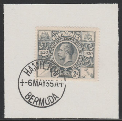 Bermuda 1921 KG5 Tercentenary (2nd issue) 2d (SG 68) on piece with full strike of Madame Joseph forged cancellation type 61