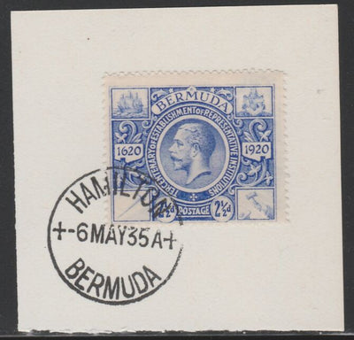 Bermuda 1921 KG5 Tercentenary (2nd issue) 2.5d (SG 69) on piece with full strike of Madame Joseph forged cancellation type 61