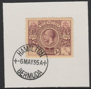 Bermuda 1921 KG5 Tercentenary (2nd issue) 3d (SG 70) on piece with full strike of Madame Joseph forged cancellation type 61