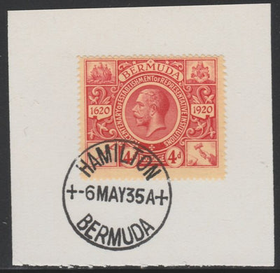 Bermuda 1921 KG5 Tercentenary (2nd issue) 4d (SG 71) on piece with full strike of Madame Joseph forged cancellation type 61