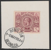 Bermuda 1921 KG5 Tercentenary (2nd issue) 6d (SG 72) on piece with full strike of Madame Joseph forged cancellation type 61