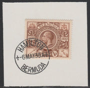 Bermuda 1921 KG5 Tercentenary (2nd issue) 1/4d (SG 74) on piece with full strike of Madame Joseph forged cancellation type 61