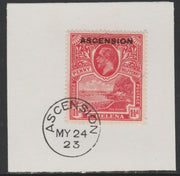 Ascension 1922 KG5 Overprint on 1.5d rose-scarlet SG 3 on piece with full strike of Madame Joseph forged postmark type 19