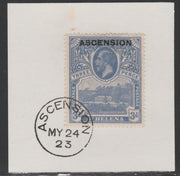 Ascension 1922 KG5 Overprint on 3d blue SG 5 on piece with full strike of Madame Joseph forged postmark type 19