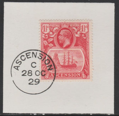 Ascension 1924-33 KG5 Badge 1.5d rose-red (SG12) on piece with full strike of Madame Joseph forged postmark type 20