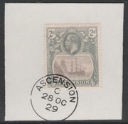 Ascension 1924-33 KG5 Badge 2d grey-black & grey (SG13) on piece with full strike of Madame Joseph forged postmark type 20