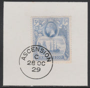 Ascension 1924-33 KG5 Badge 3d blue (SG14) on piece with full strike of Madame Joseph forged postmark type 20