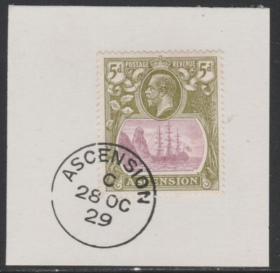 Ascension 1924-33 KG5 Badge 5d purple & olive-green (SG15d) on piece with full strike of Madame Joseph forged postmark type 20