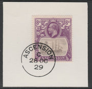 Ascension 1924-33 KG5 Badge 8d grey-black & violet (SG17) on piece with full strike of Madame Joseph forged postmark type 20