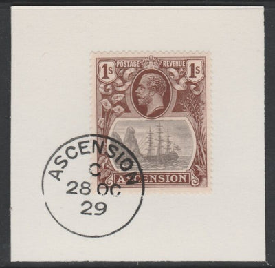 Ascension 1924-33 KG5 Badge 1s grey-black & red-brown (SG18) on piece with full strike of Madame Joseph forged postmark type 20