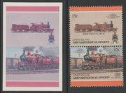 St Vincent - Union Island 1987 Locomotives #6 (Leaders of the World) 15c Spinner Class 25 se-tenant pair die proof in magenta and cyan only (missing Country name, inscription & value) on Cromalin plastic card (ex archives) complete with issued stamp