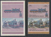 St Vincent - Union Island 1987 Locomotives #6 (Leaders of the World) 25c Class 123 se-tenant pair,die proof in magenta and cyan only (missing Country name, inscription & value) on Cromalin plastic card (ex archives) complete with issued stamp