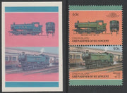 St Vincent - Union Island 1987 Locomotives #6 (Leaders of the World) 40c GWR 9400 Class se-tenant pair,die proof in magenta and cyan only (missing Country name, inscription & value) on Cromalin plastic card (ex archives) complete with issued stamp