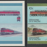 St Vincent - Grenadines 1987 Locomotives #8 (Leaders of the World) 10c DRB Class 142 se-tenant imperf die proof in magenta & cyan only on Cromalin plastic card (ex archives) complete with issued SPECIMEN pair. (SG 520a). Cromalin ……Details Below