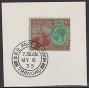 Trinidad & Tobago 1922-28 KG5,& Britannia 6d green & red on emerald (SG226) on piece with full strike of Madame Joseph forged postmark type 421