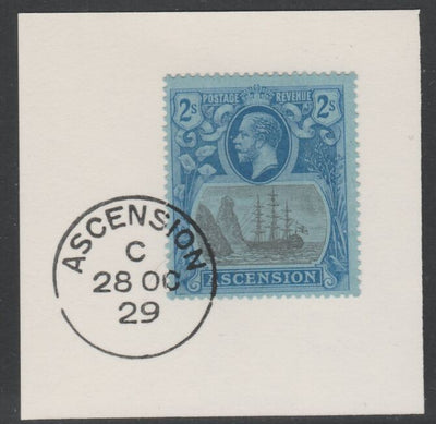 Ascension 1924-33 KG5 Badge 2s grey-black & blue on blue (SG19) on piece with full strike of Madame Joseph forged postmark type 20