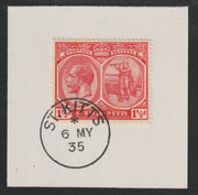 St Kitts-Nevis 1920-22 KG5 Columbus 1.5d red SG40 on piece with full strike of Madame Joseph forged postmark type 348